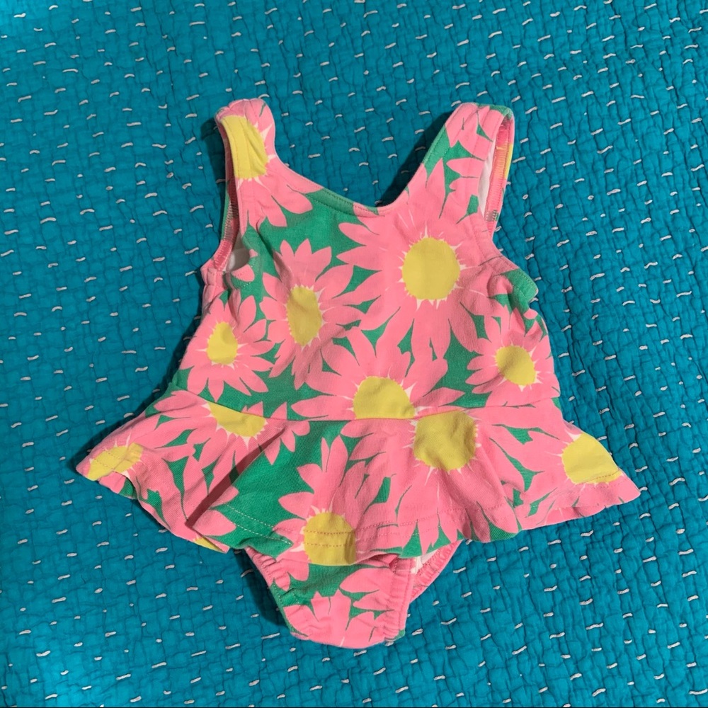 Like New Baby Boden | Sunny Floral Ruffle One-Piece Swimsuit, UPF 50+